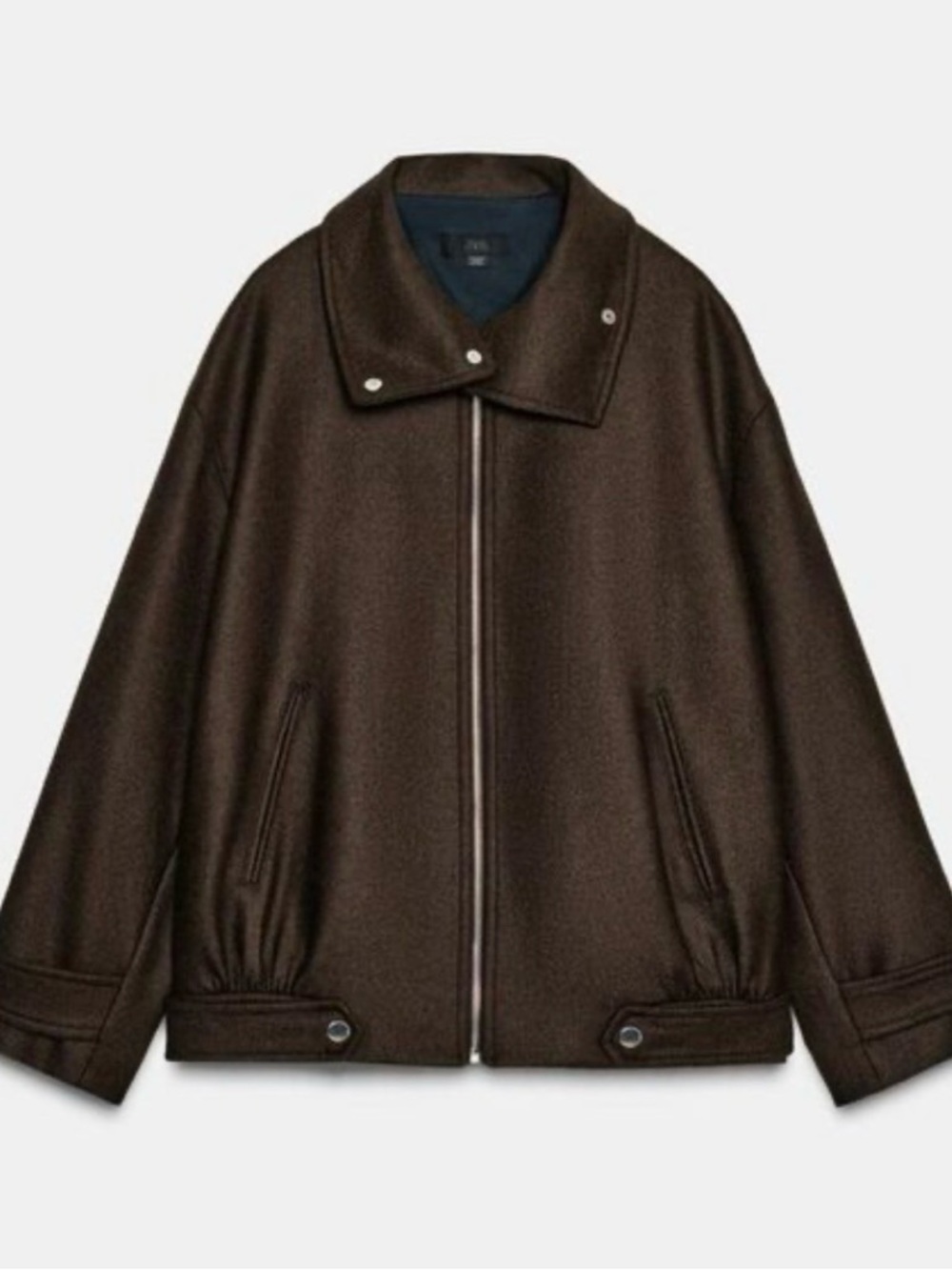 Zara Wool Blend Bomber Jacket with High Neck, Sz Xs